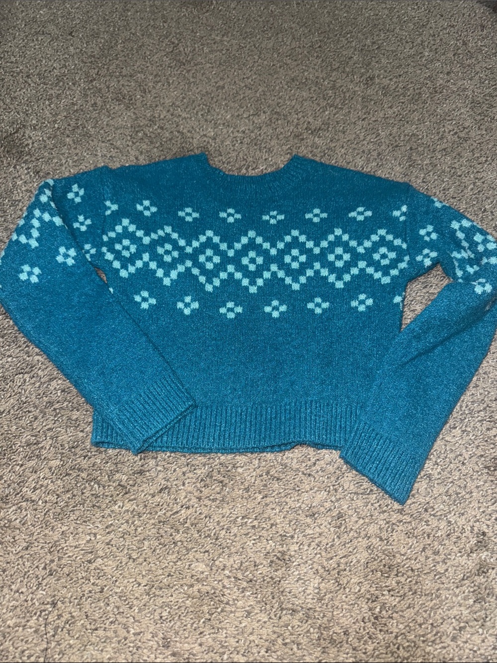 Cat & Jack Teal Nordic-Pattern Crewneck Sweater